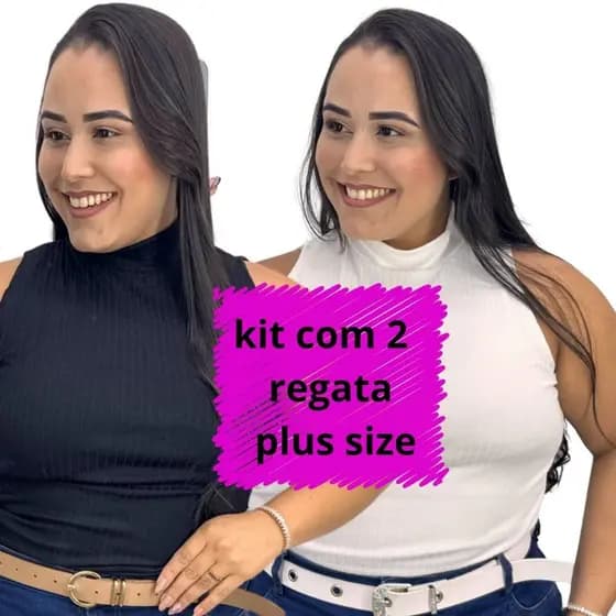 Promoção! Kit 2 Regatas Canelada Plus Size Canelada Gola Alta – Perfeita para Meia Estação