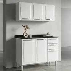 Kit Cozinha Compacta Itatiaia Luce Armário Aéreo 3 Portas E Balcão 3 Portas 2 Gavetas Aço Com Tampo Branco