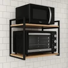 Suporte Nicho para Microondas Forno Prateleira Reforçada 70cm x 40cm Metal e Madeira com Acabamento