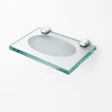 Saboneteira de Vidro Reta 14,5 x 9,5 cm incolor com Inox De luxo Para Qualquer Ambiente Banheiro Pia Cuba Cozinha Lavabo