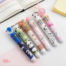 Kit 2/4/6 Caneta Escolar 10 Cores Multicolorida Esferográfica Papelaria Fofa Escola Escritório