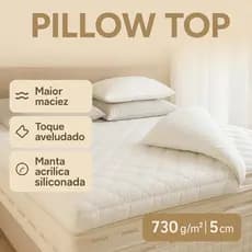 Pillow Top Toque de Pluma King 730g/m² 5cm de Espessura Casal e Queen Confortável Premium Cama Box