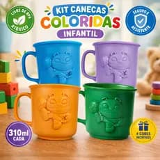 Kit Canecas 3D Sortidas Infantil Com Alça Resistente Para Café Leite e Chocolate Doméstico Multiuso