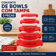 Kit 5 Tigelas de Vidro com Tampa Hermética Potes Organizadores Cozinha Mantimentos Marmita Dieta