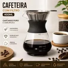 Cafeteira de vidro com filtro de aço inoxidável e anel de silicone 400ml reutilizável elegante