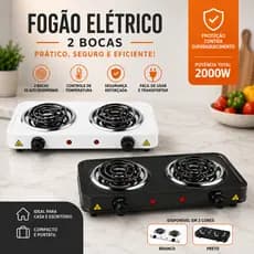 Fogareiro Elétrico 2 Bocas Portátil Camping Cooktop Cozinha 110v 220v Viagem Premium Cooktop