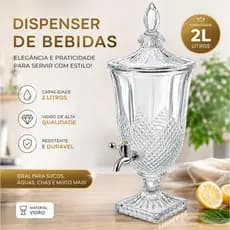 Suqueira de Vidro 2L com Torneira Elegante para Sucos Festas Eventos  Dispenser de Bebidas