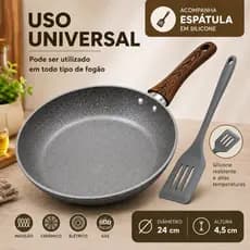 Conjunto de 2 peças de frigideira e panela de indução antiaderente de cerâmica - 24 cm + espátula