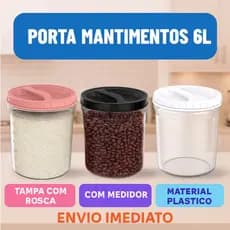 Pote Redondo Plástico 6L Tampa com Rosca Armazenamento De Alimentos Arroz Feijão Resistente