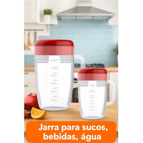 Jarra de Plástico 2 L  4 L Com Tampa Vermelha Suco Água Grande Resistente Bar Restaurantes Cozinha