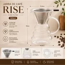 Cafeteira Premium 500ml Vidro Transparente com Filtro Inox Reutilizável Inoxidável Gourmet Elegante