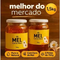 Kit 2 Mel Puro Natural Flor de Minas com Favo de Abelha Silvestre Artesanal Produto Natural