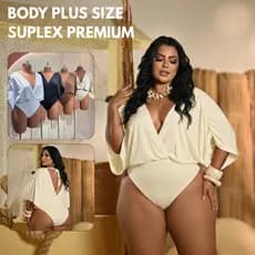 Body Plus Size G1 G2 Suplex Manga Morcego Modela o Corpo Zero Transparência Decote Ajustável Casual Tendência 46 ao 52