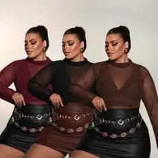 Blusa Em Tule Transparente Plus Size Gola Alta GG G1 Tule Premium com Elasticidade Conforto Elegância Não Amassa