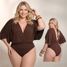 Body Feminino Plus Size G1 E G2 Suplex Premium Modela o Corpo Zero Transparência Decote Ajustável