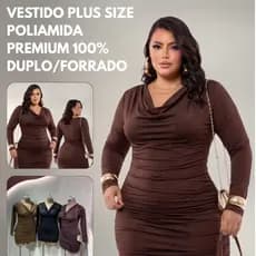Vestido Plus Size Decote Degagê Poliamida Premium Duplo Alta Compressão Zero Transparência Elegante Modelador