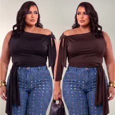 Blusa Plus Size Com Amarrações Laterais Poliamida Premium 100% Dupla Zero Transparência Estilosa Modela o Corpo