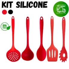 Kit Vermelho 5 Peças De Silicone Espátula Concha Escumadeira Colher Espátula Vazada Para Cozinha