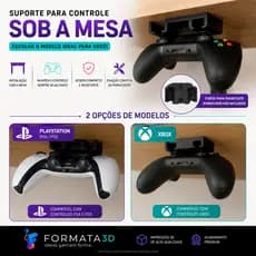 Suporte para Controle Vídeo Game para Instalação sob mesa ou prateleira | Compatível com PS4, PS5 e Xbox