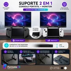 Suporte para Console + Monitor Portátil | Compatível com Steam Deck e ROG Ally | Base para Setup 2 em 1