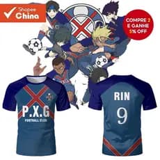 Camisa de Uniforme de Futebol de Anime Japonês Pxg Blue Lock No. 9 Camisetas Casuais de Cosplay de Rin Shidou para Homen