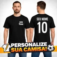 Camisa Camiseta Time Personalizada 100% Algodão Cores Preta e Branca