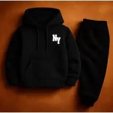 Kit Conjunto Infantil Algodão Premium Unissex New York Moletom Canguru Com Capuz + Calça Peluciados