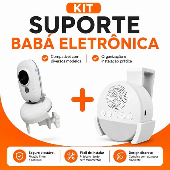Kit Suporte Babá Eletrônica Berço Universal Monitor Bebê Ajustável Compatível VB603 Resistente + Suporte Ruído Branco