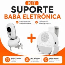 Kit Suporte Babá Eletrônica Berço Universal Monitor Bebê Ajustável Compatível VB603 Resistente + Suporte Ruído Branco