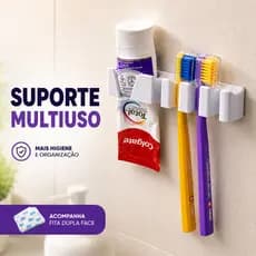 Suporte Organizador Porta Pasta Escova Dente Parede Banheiro Moderno Minimalista Adesivo Decorativo encaixe