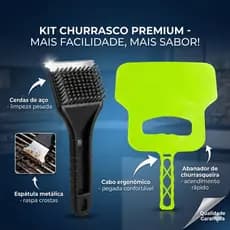Kit Escova De Limpar Grelha Churrasqueira + Abanador Premium