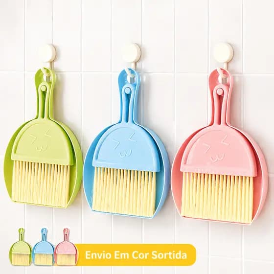 Kit Mini Vassoura E Pá Para Mesas Teclados Armários Limpeza
