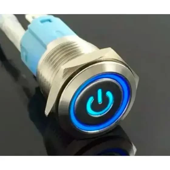 Botão de Aço Inoxidável com LED azul ON / OFF – 16mm | 12 a 24V