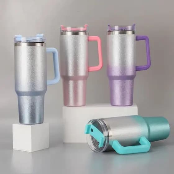 Copo térmico Brilho Glitter de aço inoxidável 1200ML com tampa e canudo