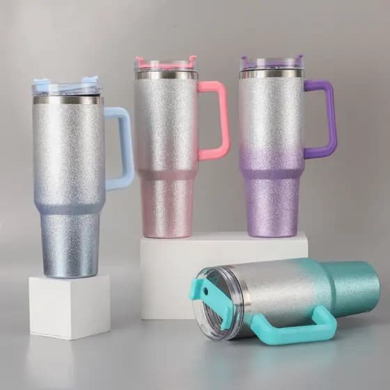Copo Térmico Garrafa Colorida BRILHANTE Com Tampa Alça e Canudo 1200ML Grande Capacidade