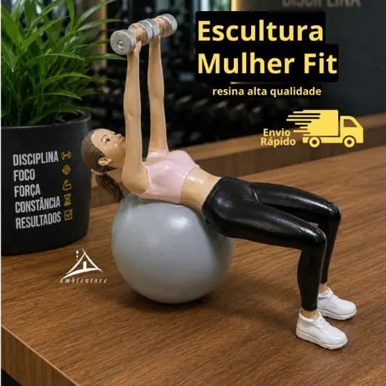 Estatueta Mulher fit Exercicio Pilates halteres bola Enfeite Decorativo fitness envio rápido