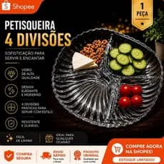 Petisqueira 4 Divisões Quadrada Vidro Resistente24x24cm Mesa Posta Luxo Envio Rápido
