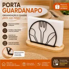 Porta Guardanapos Metal Preto e Madeira Suporte Elegante Para Mesa e Cozinha Envio Rápido