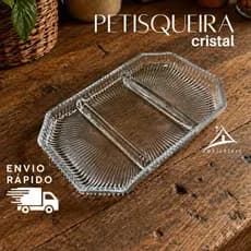 Petisqueira cristal com 3 divisórias 21cm mesa posta