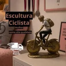 Escultura Ciclista homem/mulher decorativa resina envio rápido