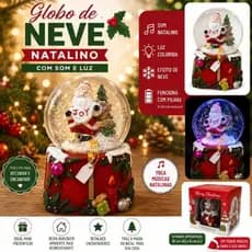 Globo de Neve Natalino Papai Noel 16cm c/ Luz c/ Som Decoração Natalina Envio Rápido