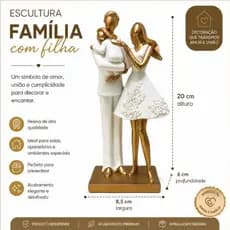 Estátua Escultura Família Com Filha Decorativa Pai Mãe Filha Linda Envio Rápido