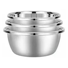 Tigela Bowl Redonda Aço Inox Conjunto 3 Peças N28 N30 N32 Prateado