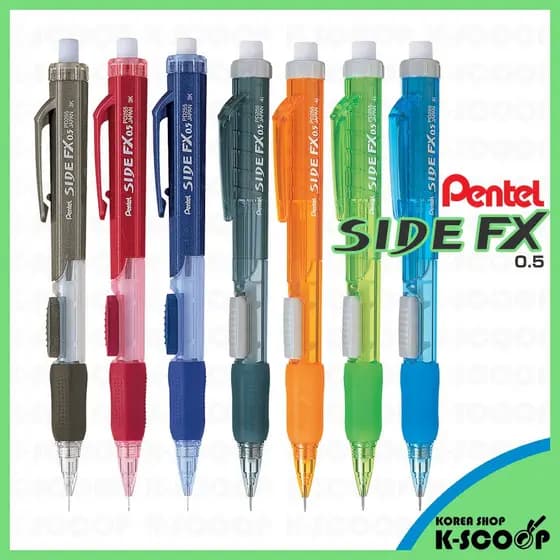 Lápis Mecânico Pentel Side FX 0.5mm PD255 – Clique Lateral , Borracha Extra Longa , Corpo Transparente