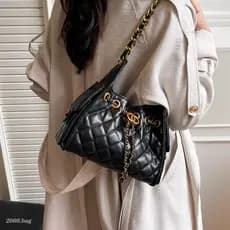 Bolsa bucket com corrente em losango, estilo versátil e elegante, estilo Xiaoxiang, nova coleção outono inverno 2025, es