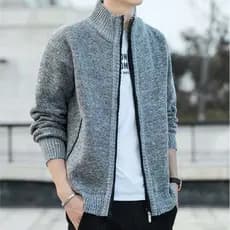 Suéter Masculino de Inverno, Tricotado com Zíper, Forrado Quente, Casual, Moderno, Confortável YF1D