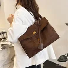Bolsa feminina retrô de grande capacidade, estilo novo outono inverno 2025, bolsa de ombro casual e elegante, de alta qu