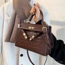 Bolsa feminina com padrão de crocodilo, design de nicho francês, novo estilo primavera verão 2025, bolsa texturizada, bo