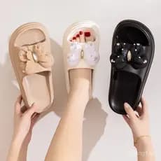 All-match fashionable cute bow heightening slippers for outdoor light casual beach use, EVA material ladies' sandals sli