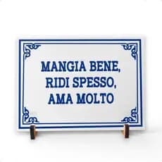 Azulejo Decorativo 15x20cm Frase “Mangia bene, ridi spesso, ama molto” | Estilo Português